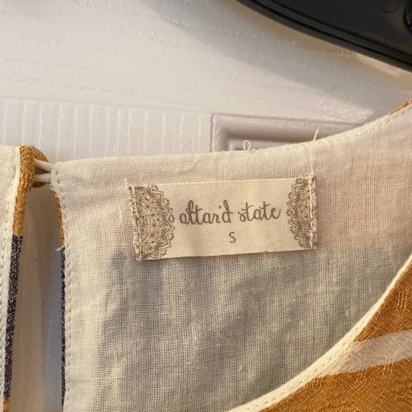 Summer Cottagecore Altar'd State Striped Mini Dress in Yellow and Gray - Picture 2 of 6